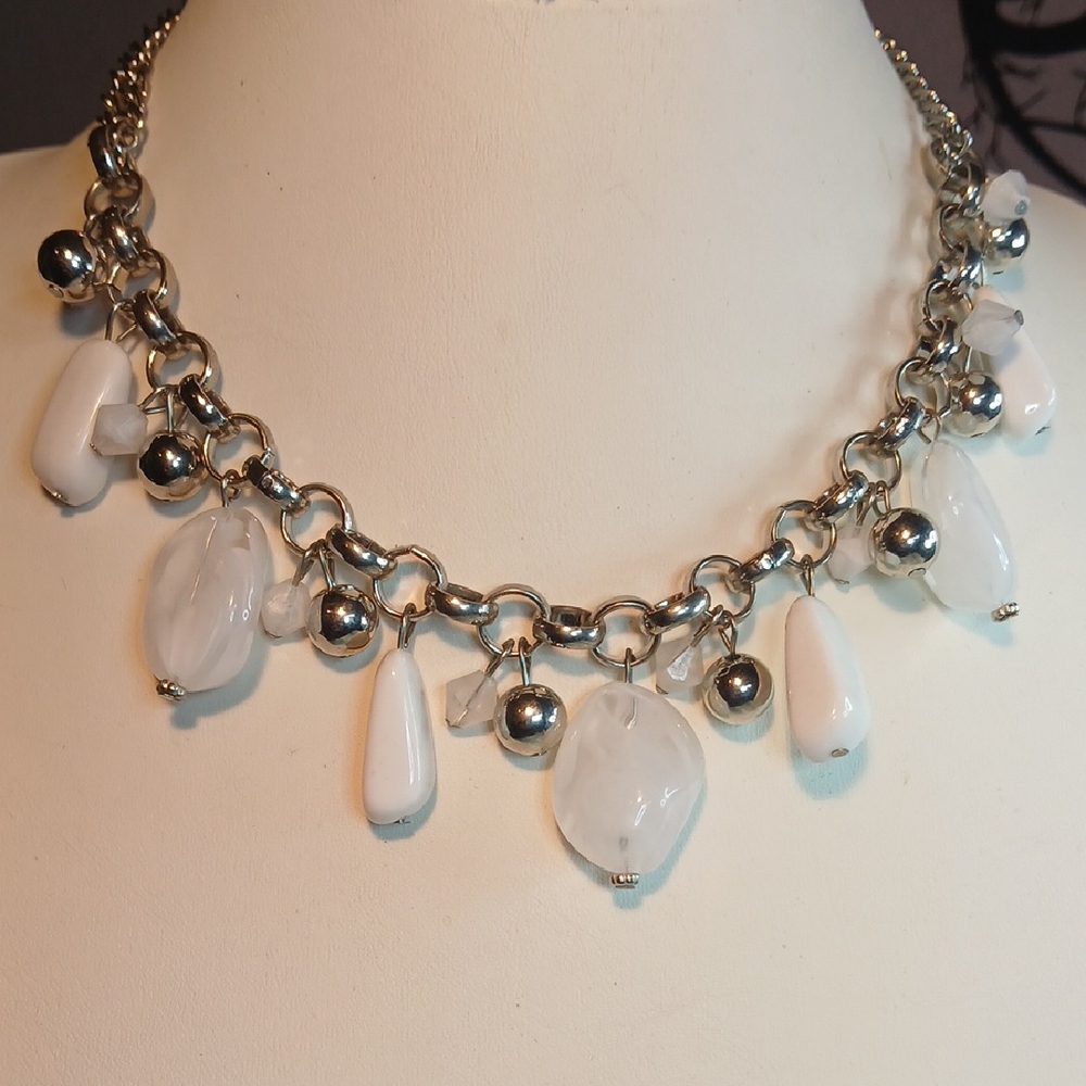 Paparazzi Silver and White Charm Necklace